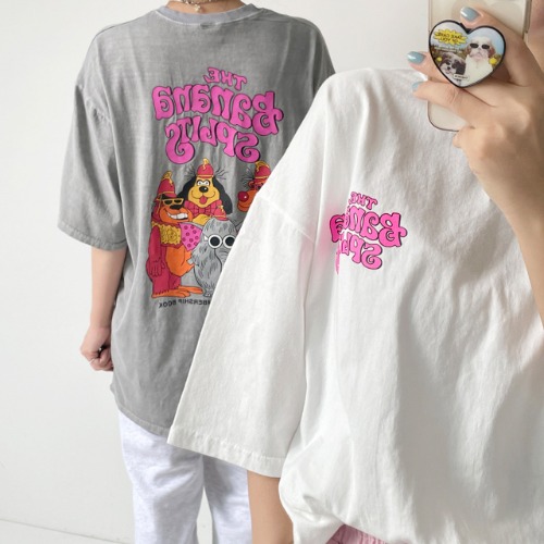 4컬러 바나나 피그먼트 프린팅 남녀공용 반팔 티셔츠